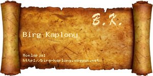 Birg Kaplony névjegykártya